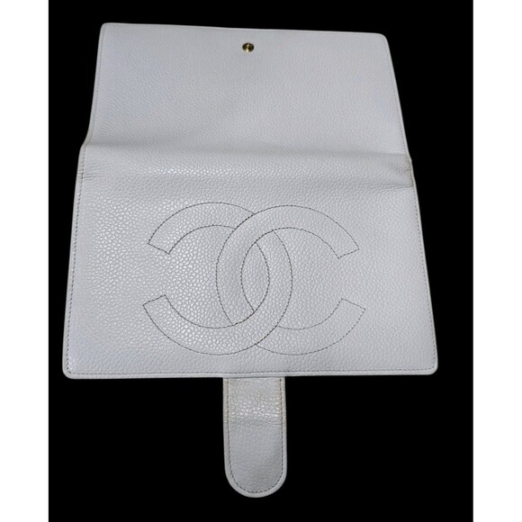 Chanel White French Wallet Caviar Pebbled Leather Kiss Lock CC Bifold Flap COCO - Picture 6 of 16